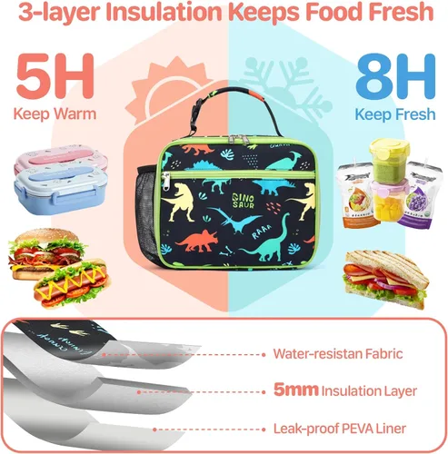 Miniatura 4 de Lonchera Térmica para Niños - Lonchera Reutilizable para Niños con Soporte para Botella de Agua, Bolsa de Almuerzo para Niños Pequeños para Un