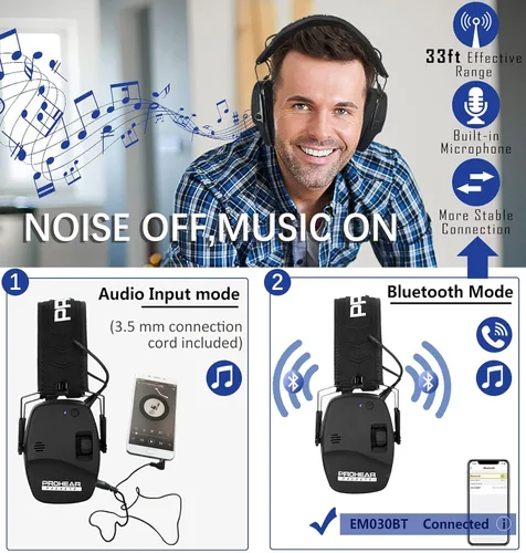 Miniatura 5 de PROHEAR 030 Bluetooth 5.4 - Orejeras electrónicas de protección auditiva, reducción de ruido, amplificación de sonido, protector auditivo para campo