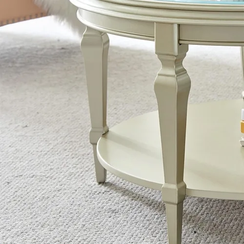 Miniatura 5 de Mesa de té para sala de estar, mesa de centro redonda de madera moderna con tallado calado y parte superior de cristal, 31.4/39.3 pulgadas, elegante