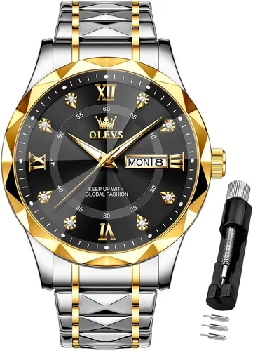 Miniatura 15 de OLEVS - Relojes para hombre de diamantes de lujo, casual, esfera grande, acero inoxidable, impermeable, para negocios, de vestir, analógico
