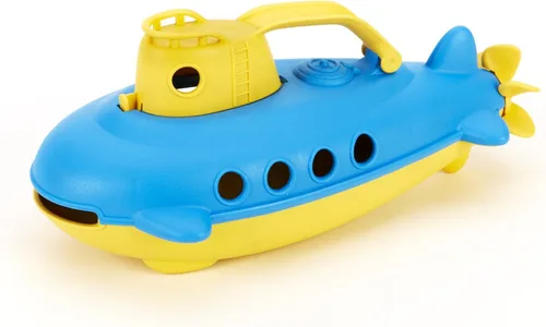 Miniatura 3 de Green Toys Submarino en amarillo y azul, libre de BPA, sin ftalatos, juguete de baño con hélice trasera giratoria. Juguetes seguros para niños