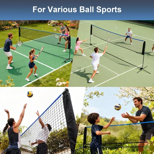 Miniatura 7 de NEWBULIG Juego de red de bádminton portátil, 10FT/14FT/17FT de ancho, altura ajustable, red multideportiva para pickleball, tenis, voleibol, fútbol