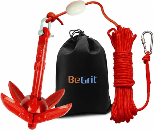 BeGrit Ancla de kayak Anclaje de barco pequeño Anclaje marino plegable para pesca, kayak, tabla de remo, canoa, moto acuática, con bolsa de rojo