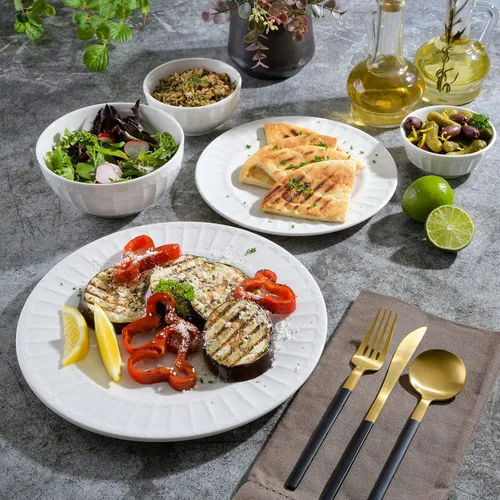 Miniatura 6 de Gibson Home Zen Buffet - Juego de vajilla de cerámica de porcelana para 8, platos y cuencos (40 unidades), platos en relieve blanco Blanco