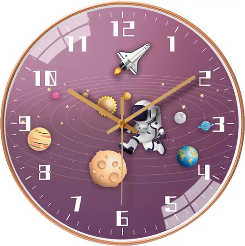 Miniatura 10 de QINFIEY Reloj de pared para niños con movimiento silencioso de 12 pulgadas, reloj de pared redondo que no hace tictac, funciona con pilas