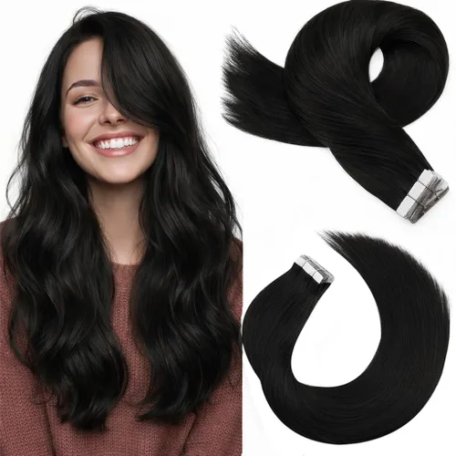 Miniatura 68 de Moresoo Extensiones de cabello humano real con cinta adhesiva, sin costuras, #1 negro azabache, 20 piezas, 1.76 oz (50 g), 24 pulgadas