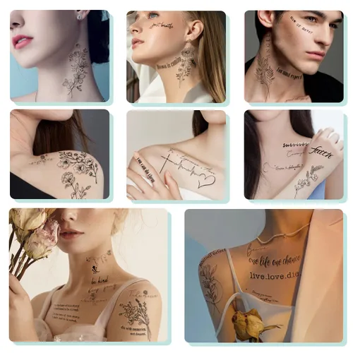 Miniatura 6 de Tatuaje temporal impermeable – 90 hojas de tatuajes falsos realistas, 52 hojas de calcomanías de tatuaje con palabras inspiradoras, 38 hojas