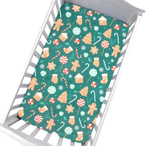 Miniatura 14 de Cloele Sábana Ajustable de Navidad para Cuna Biscuit para Niños y Niñas - Paquete de 1 Sábana de Guardería Santa Baby Sábana de Cama Acogedora