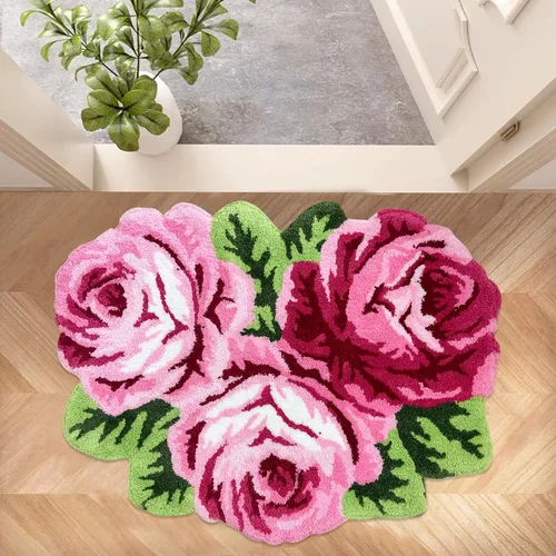 Miniatura 26 de USTIDE Bonita alfombra de baño de rosas para baño, alfombra de baño naranja de lujo, antideslizante, con forma de flor, alfombra de ducha de felpa