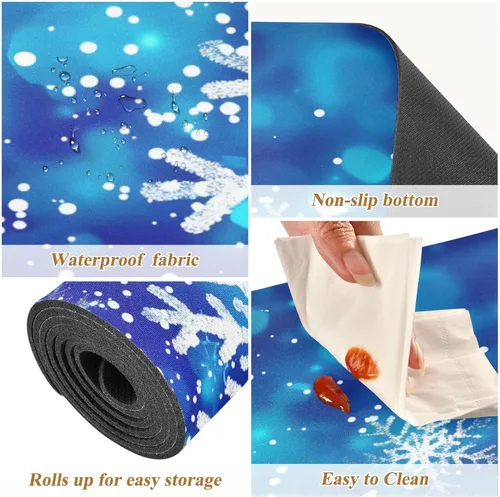 Miniatura 3 de ALAZA Salvamanteles de copos de nieve con purpurina azul de Navidad, 40 pulgadas de largo, salvamanteles para ollas y sartenes calientes, protector