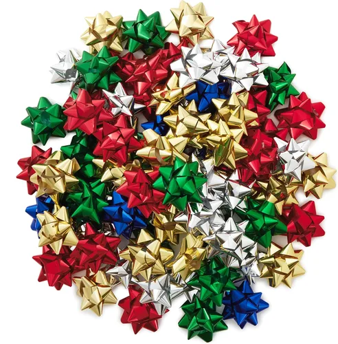 Hallmark Surtido navideño de lazo de regalo de 3 pulgadas (75 lazos: rojo, oro, verde, plata, azul) para Navidad, Hanukkah, cumpleaños, regalos