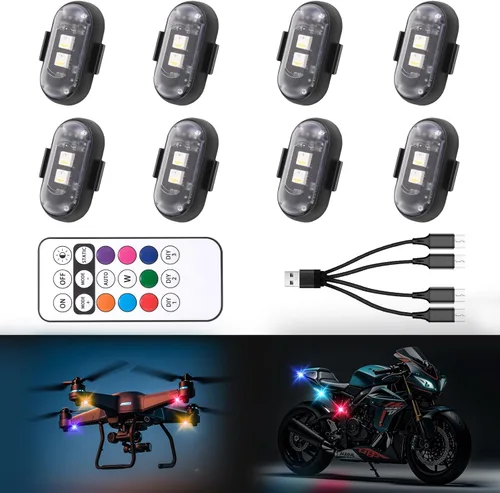 Miniatura 4 de Luz estroboscópica LED inalámbrica con control remoto, 8 colores, impermeable, anticolisión, carga USB, luces LED de advertencia, luces LED
