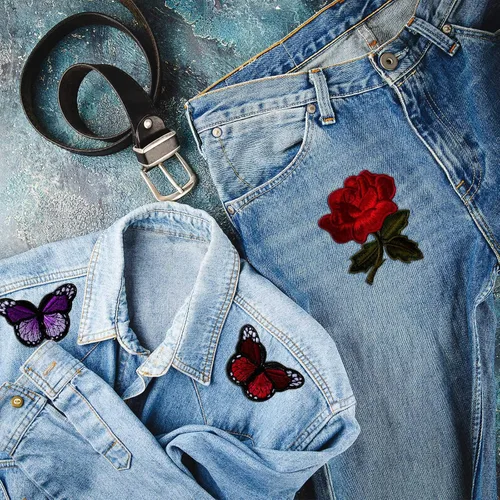 Miniatura 4 de 14 parches bordados de flores de rosas y mariposas para planchar para coser en parches de mariposa, parches de apliques de rosas para chaqueta