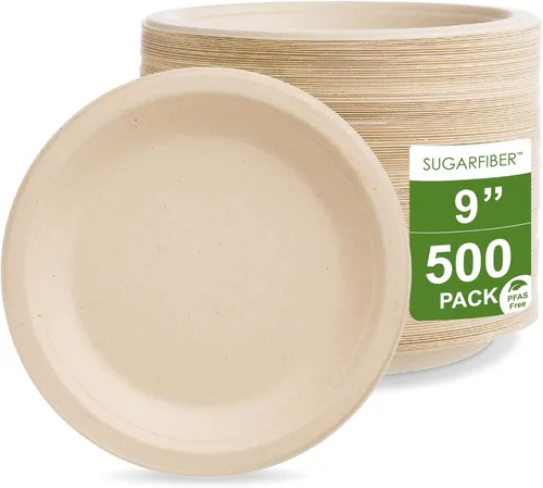 Miniatura 13 de Bagasse Platos redondos, desechables, de fibra de caña de azúcar natural (bambú), de 9 pulgadas, ecológicos, que pueden transformarse en abono.