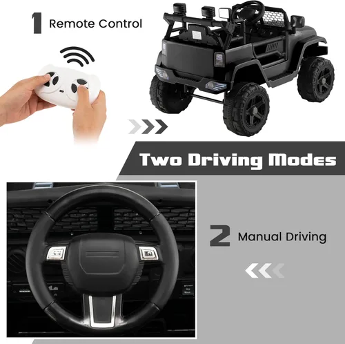 Miniatura 5 de OLAKIDS Camión de paseo para niños, vehículo eléctrico de 12 V con control remoto, juguete a batería para niños pequeños con 2 velocidades, Negro