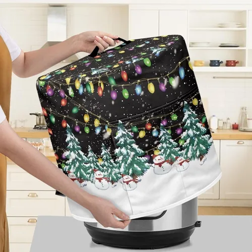 Miniatura 4 de Gomyblomy Funda para freidora de aire para árbol de Navidad, protector lavable para olla de arroz con asa y bolsillo, elegante y duradera, cubierta