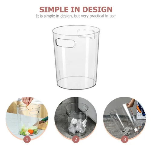 Miniatura 8 de Alipis 1 cubo de basura transparente con asa, cubo de basura de oficina, pequeño bote de basura redondo de plástico para baño, cocina, dormitorio