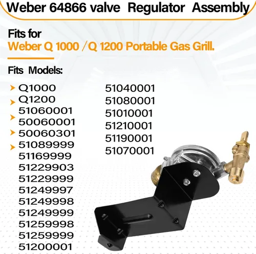 Válvula y regulador de parrilla Weber mejorados 64866 de repuesto para piezas Weber Q1000 Q1200, ensamblaje de regulador de válvula de contorno