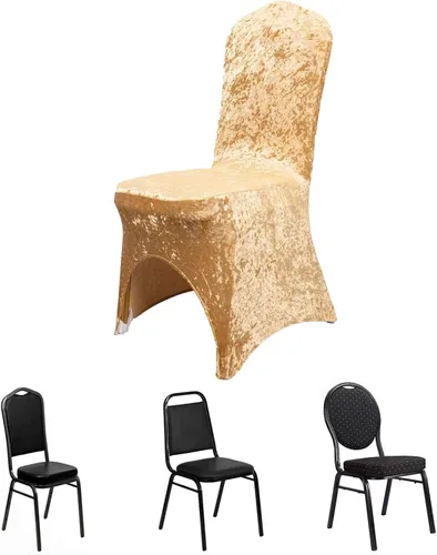 Miniatura 16 de Efavormart - Funda elástica para silla de banquete de terciopelo triturado y elastano negro con bolsillos para los pies, funda para silla de boda