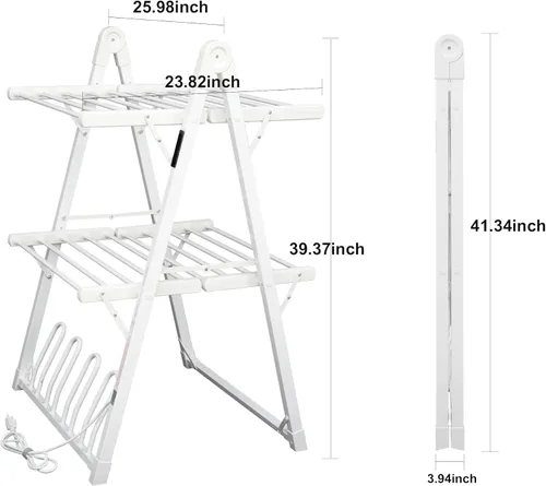 Miniatura 4 de Estante eléctrico de secado de ropa calentado, secadora de ropa plegable con calefacción y temporizador de apagado, tendedero para ropa, zapatos