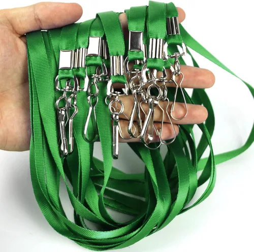 Miniatura 5 de Cordones verdes, 100 unidades, para insignias de identificación, cordón plano con clip de insignia con gancho en J (verde)