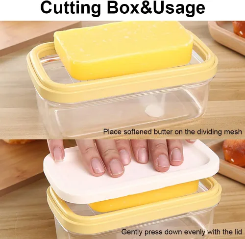 Miniatura 2 de Caja cortadora de mantequilla, plato de mantequilla de plástico con tapa, cortador de mantequilla de acero inoxidable, recipiente rectangular