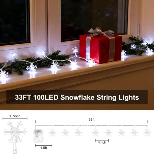 Miniatura 6 de Luces de Decoración de Navidad, 8 Modos y Temporizador con Control Remoto, 33 Pies 100 Luces LED Operadas con Pilas, Luces de Hadas Impermeables