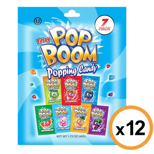 Miniatura 5 de Tiltay Pop Boom Popping Candy - Surtido de 4 sabores, fresa, cereza cola, manzana verde, frambuesa azul, 12 paquetes