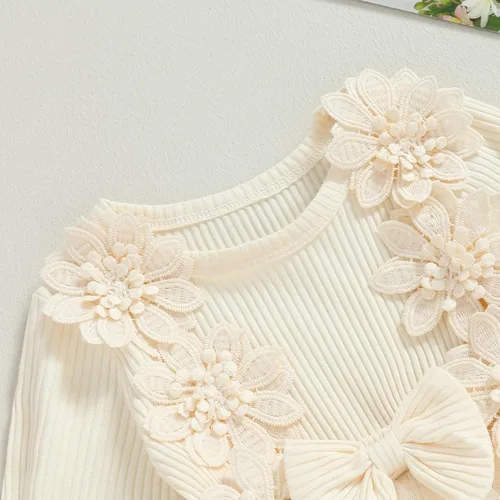 Miniatura 4 de Mameluco para bebé recién nacido, manga larga, con volantes, vestido floral 3D, ropa de otoño