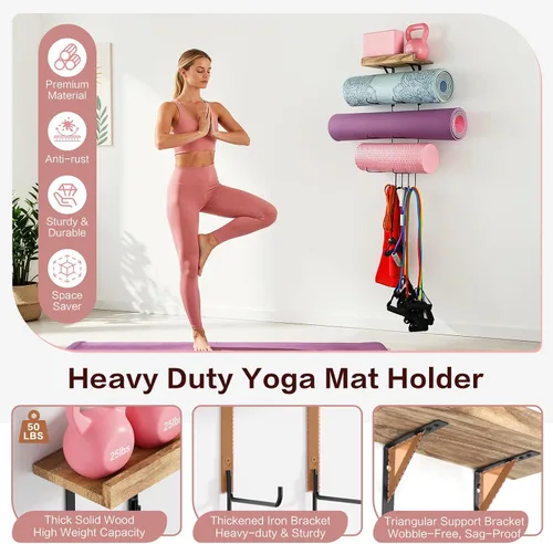 Miniatura 2 de VINAEMO - Soporte para esterilla de yoga, accesorios, organizador de montaje en pared, almacenamiento, decoración, rodillo de espuma y Negro