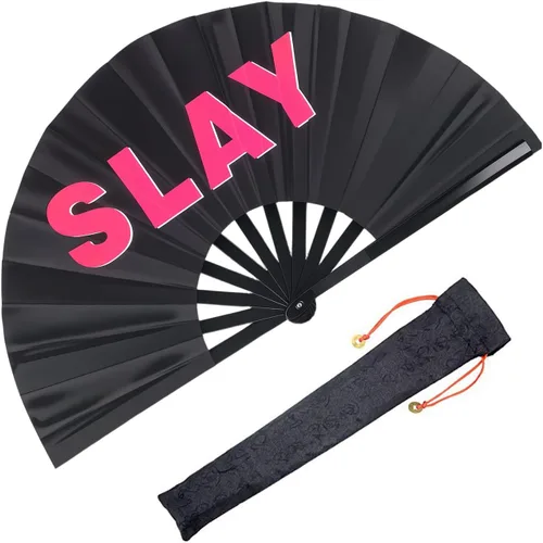 Miniatura 9 de Ventilador de mano plegable grande para hombres y mujeres, ventilador de estallido rave para baile de línea, ventilador de mano chino de Kung Fu Tai