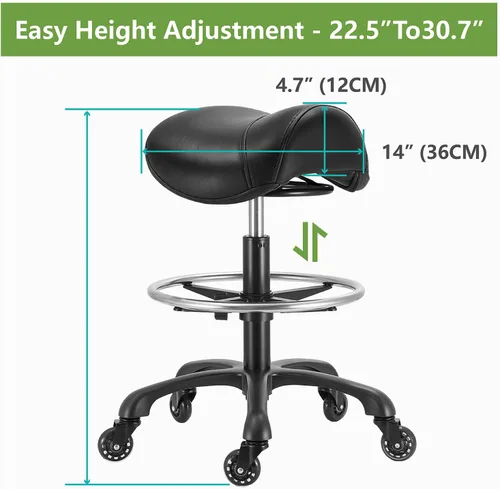 Miniatura 2 de Taburete de salón con reposapiés, resistente, altura ajustable, silla de esteticista rodante para tatuaje, spa, clínica dentista médica (negro)