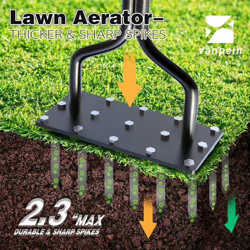 Miniatura 3 de vanpein Herramienta manual para aireadores de césped con 15 picos de hierro, herramientas de aireación de césped de jardín, aireador de aire de mano