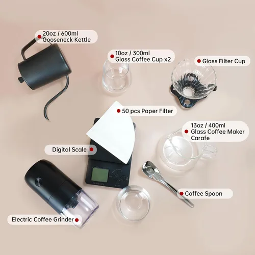 Miniatura 2 de Kit de Café SuperCook para Verter con Hervidor, Molinillo Eléctrico, Kit de Café para Acampar y Viajes, Ideal para Regalo de Cumpleaños o Aniversario