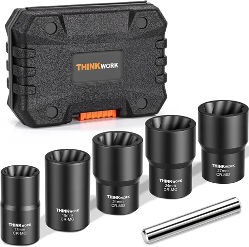 Miniatura 8 de THINKWORK Herramienta de extracción de tuercas de rueda de 1/2 pulgada, kit de extracción de bloqueo de rueda de 5 piezas, removedor de tuercas