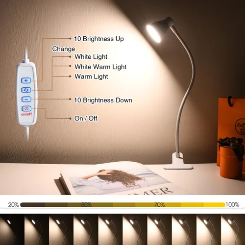 Miniatura 3 de Lámpara de lectura con clip de CeSunlight, lámpara de abrazadera para escritorio, 3000 – 6500K, temperatura de color ajustable, 6 modos