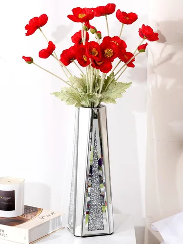 Miniatura 7 de SHYFOY Jarrón de flores con espejo de diamante triturado para decoración del hogar, cristal plateado, jarrón decorativo de espejo impresionante