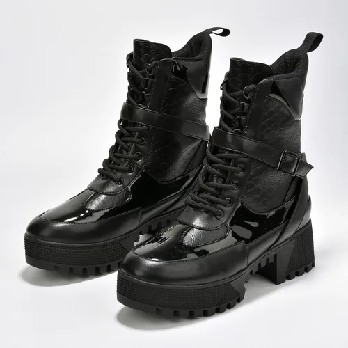 Miniatura 4 de Cape Robbin Botas de combate Hot Rod para mujer, botas de plataforma con tacones de bloque gruesos, botas altas para mujer