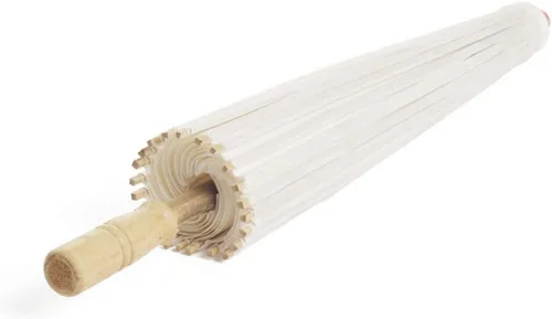 Miniatura 3 de Toyvian Sombrilla de papel decorativo blanco para manualidades y accesorios fotográficos (15.7 pulgadas, mango de estilo aleatorio)