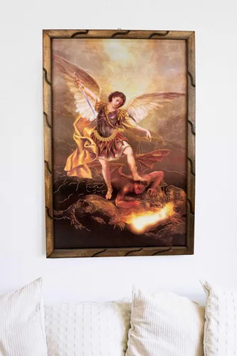 Miniatura 4 de Mrcjsales: Arcángel de San Miguel, imagen dorada en marco rústico, pintura al óleo, 24 x 36 pulgadas, 13 x 18 pulgadas, 10 x 12 pulgadas, imagen