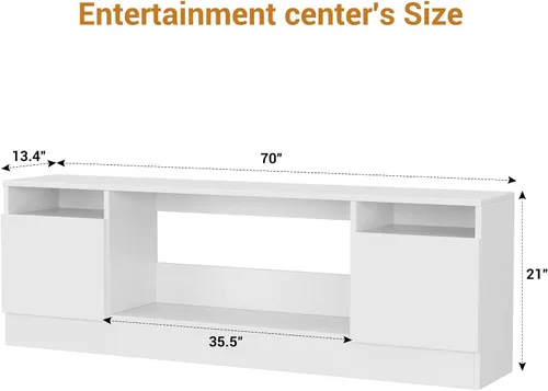 Miniatura 6 de Soporte de TV moderno para TV de hasta 75 pulgadas, armarios de mesa de consola de televisión blancos de 70 pulgadas con almacenamiento y luces LED