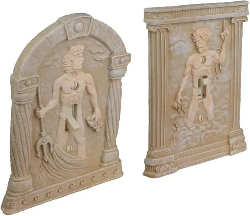 Miniatura 2 de Paquete Combo de BELLA HAUS DESIGN - Cubiertas para interruptores de luz esculpidas en 3D de Zeus y Poseidón - Placas de interruptor de palanca