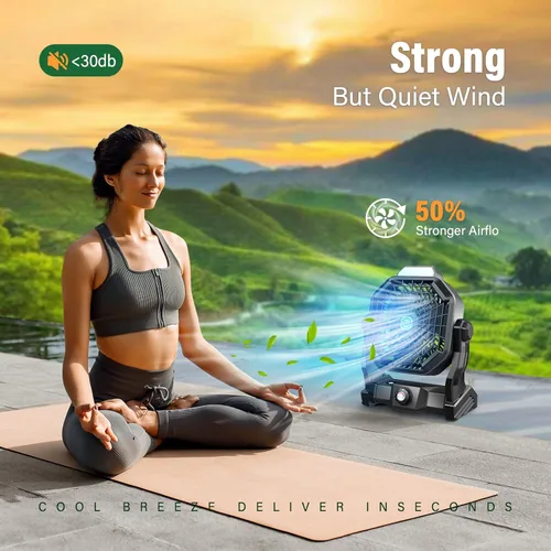 Miniatura 3 de Ventilador solar de 20000 mAh con linterna LED, ventilador de campamento con panel solar, 7 W recargable para exteriores, ventilador silencioso