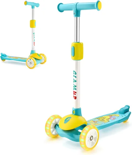 Miniatura 14 de GLAMUP Patinete para niños de 3 ruedas, manillar ajustable en altura para niños, sistema de inclinación para dirección y mecanismo de fácil plegado