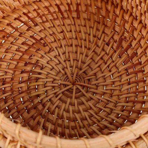 Miniatura 9 de Abaodam Caja de almacenamiento de ratán tejida a mano con tapa, pequeña cesta redonda de mimbre para organización de escritorio, estante de baño