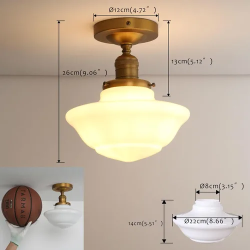 Miniatura 5 de Pathson Vintage Flush Mounted Ceiling Lighting with Milk White Glass Shade, Mid-Century Style Ceiling Light Fixture for Hallway Foyer Loft Living