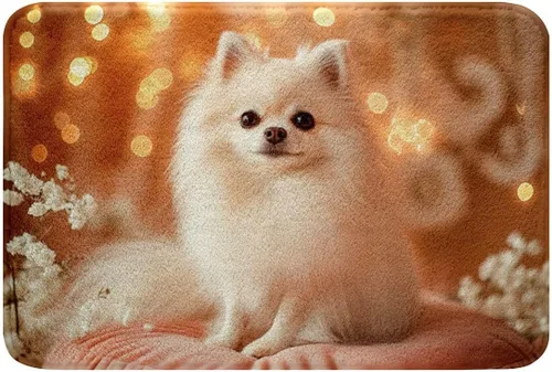 Erosebridal Cartoon Dog Bathroom Rugs Pomeranian Dog Bathroom Accessories Cute Puppy Doormats Floor Mats Pet Animal Entryway Rug 16"X24",Water