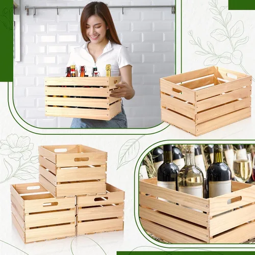Miniatura 3 de Weysat Paquete de 3 cajas grandes de madera para almacenamiento, 16 x 12 x 9.5 pulgadas, cajas de madera sin ensamblar con asa, caja decorativa