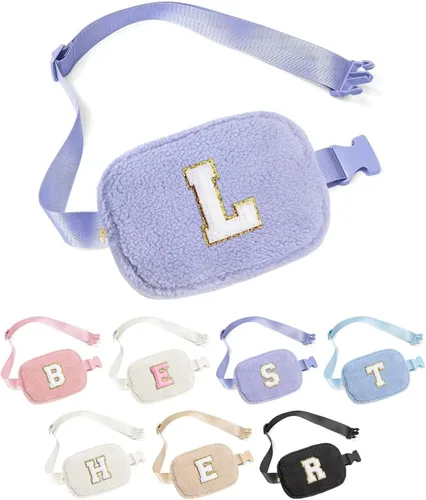 YOOLIFE Riñoneras cruzadas con iniciales, bolsa de forro polar para mujeres y niñas, regalos de cumpleaños personalizados para mujeres,