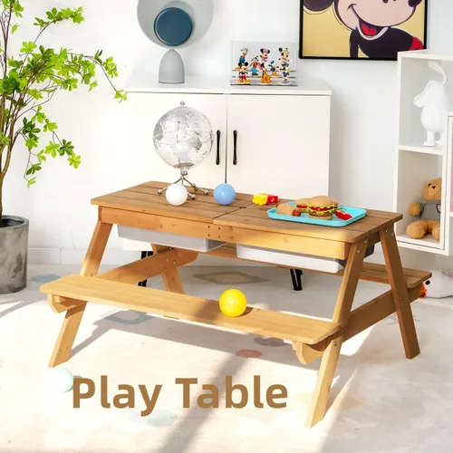 Miniatura 3 de KOTEK Mesa de picnic para niños, mesa de arena y agua 3 en 1 con mesa desmontable, 2 cajas de juego extraíbles, paraguas plegable y ajustable en Azul